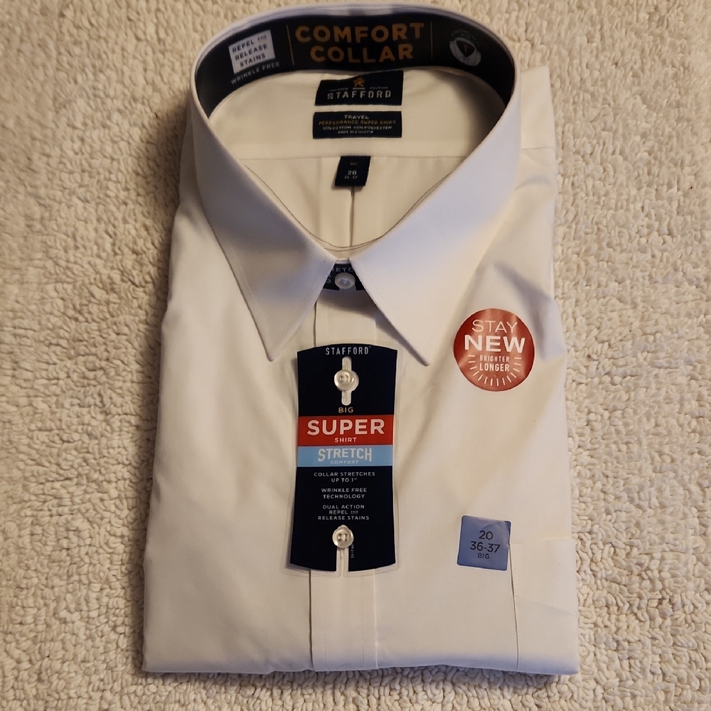 MEN'S BIG AND TALL. Stafford Men's White Dress Super Shirt